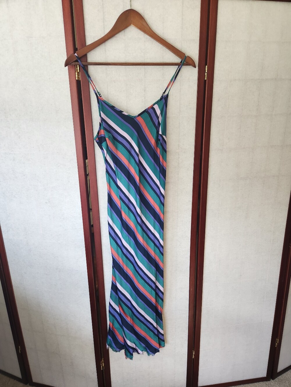 Nation Ltd Striped V-Neck Sleeveless Strappy Slip Dress Viscose S 90s Colorblock